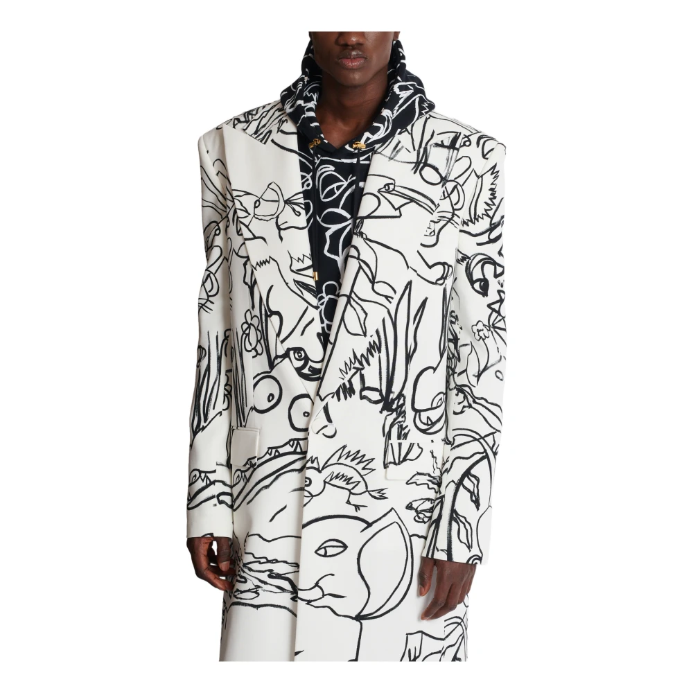 Balmain Disney x : The Lion King Lange kreukelige bedrukte kinderjas White Heren