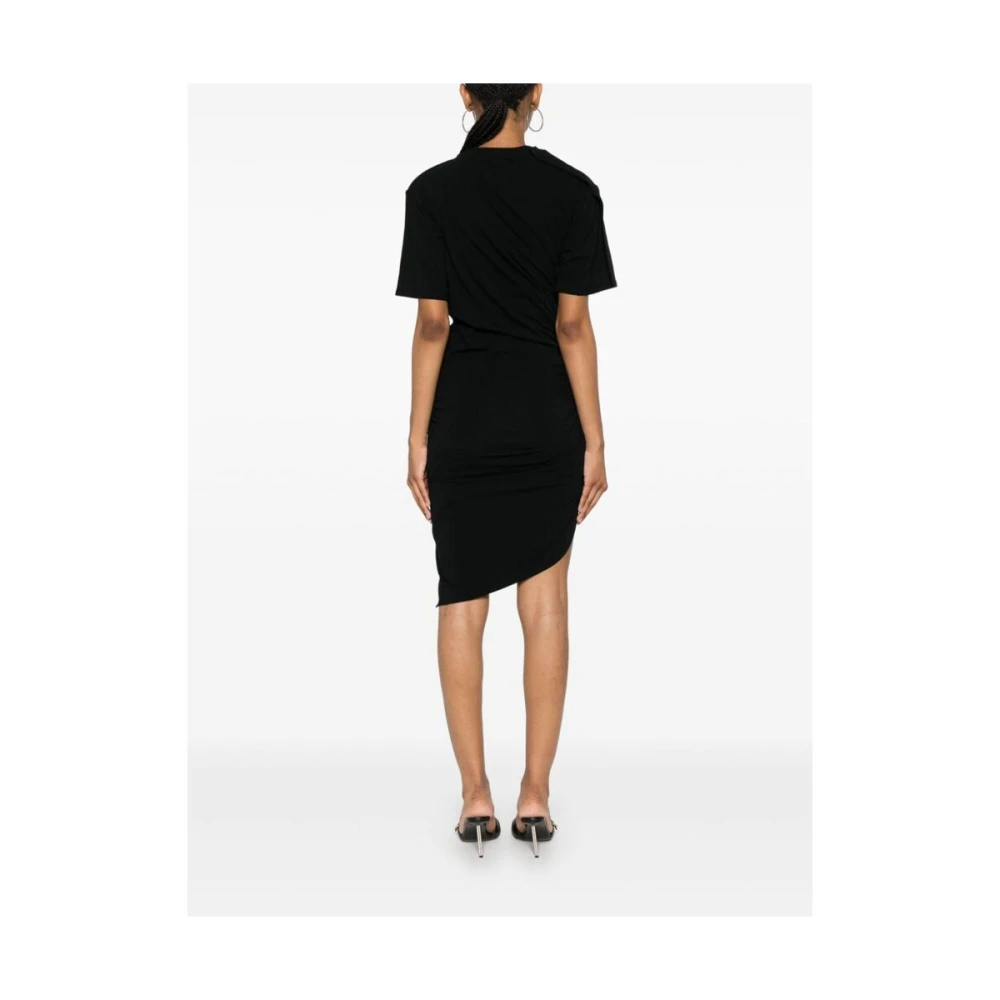 Mugler Zwarte Crew Neck Asymmetrische Zoom Jurk Black Dames