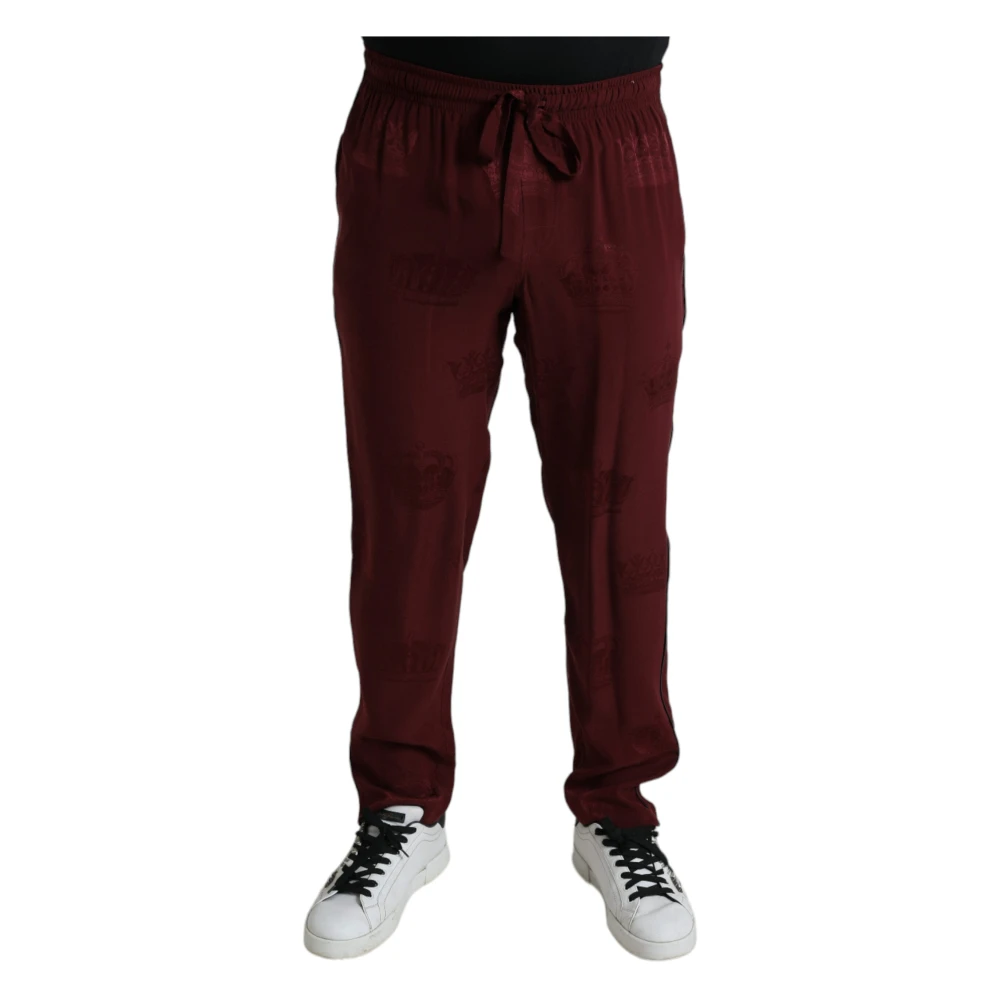 Dolce & Gabbana Men's Brown Sweatpants,, Elegant Maroon Silk Pajama Trousers With Crown Motif Extra Large