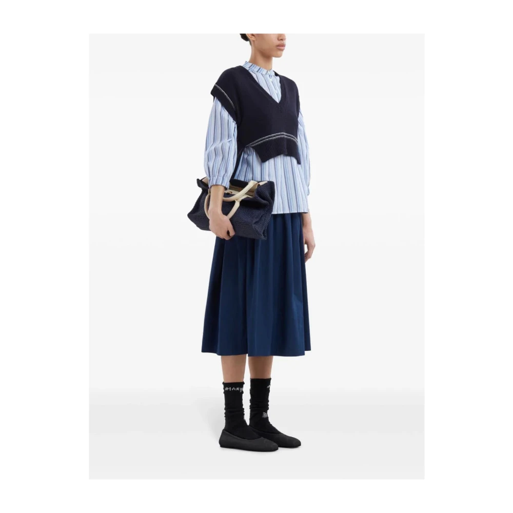 Marni Navy Blue Katoenen Midi Rok Blue Dames