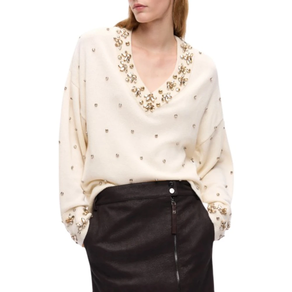 Pinko V-Neck Knitwear - Female - V-Neck Knitwear - White - S - Knitwear