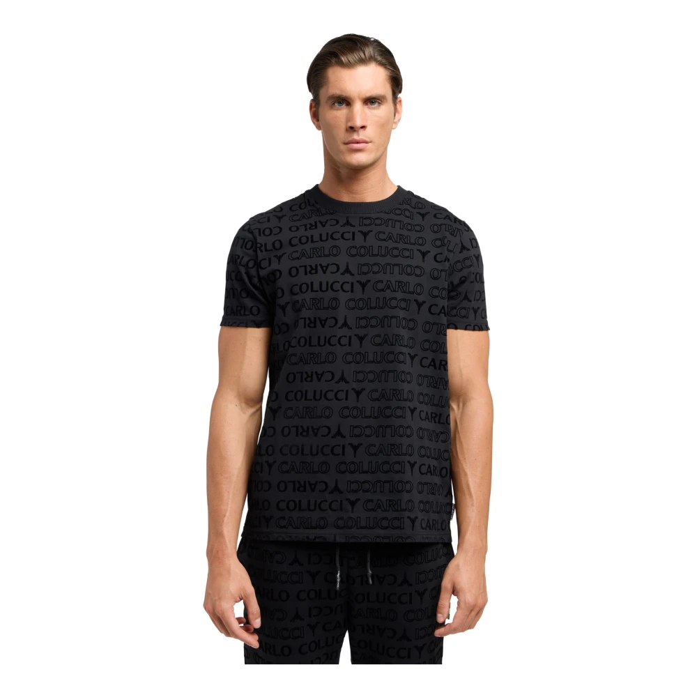 carlo colucci Monogram Flock T-shirt Black Heren