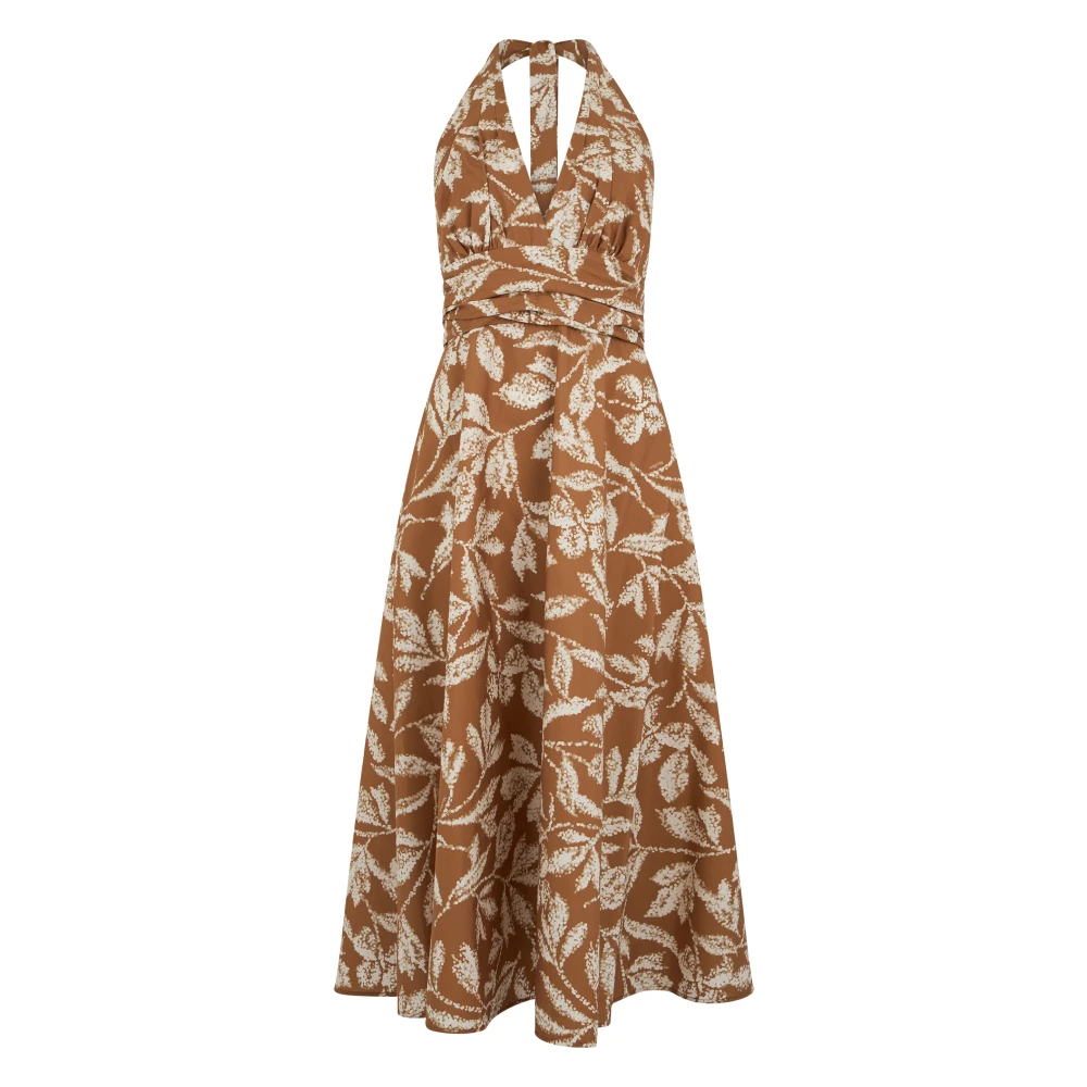 Max Mara Women's Brown Midi Dresses, Xs, Bella Cotton Poplin Halter Dress