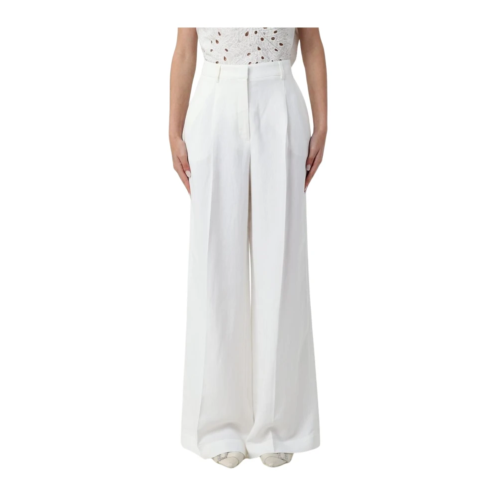 Pinko Women's White Wide Trousers, L, Wide Leg Linen Trousers