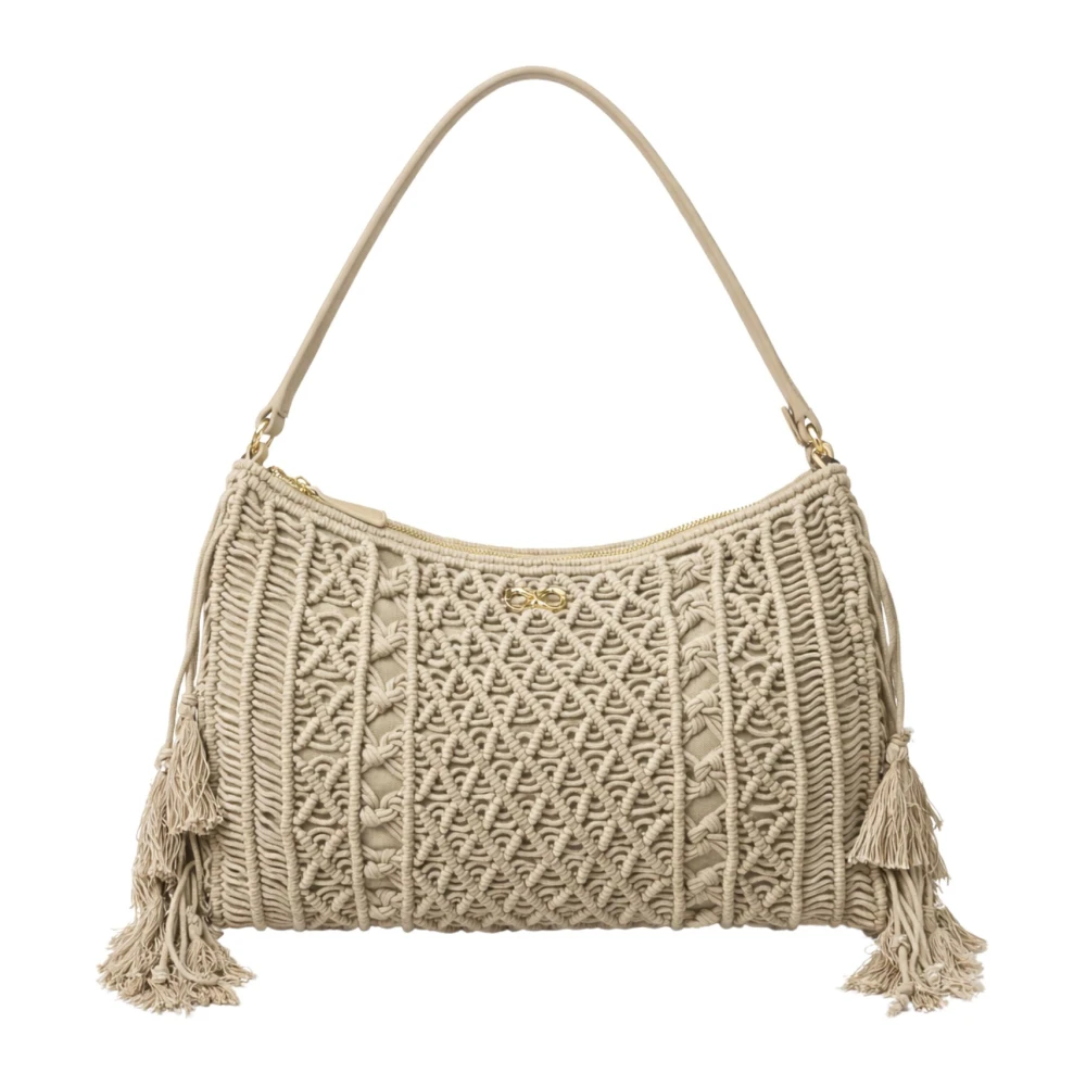 Twinset Women's Beige Shoulder Bags, One Size, Macramé Shoulder Bag