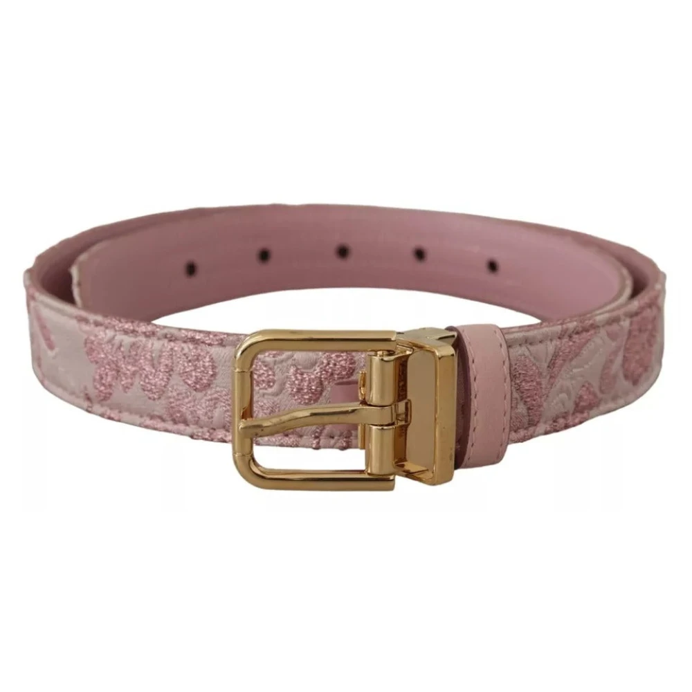 Dolce & Gabbana Roze Jacquard Geborduurde Riem met Gouden Gesp Pink Dames