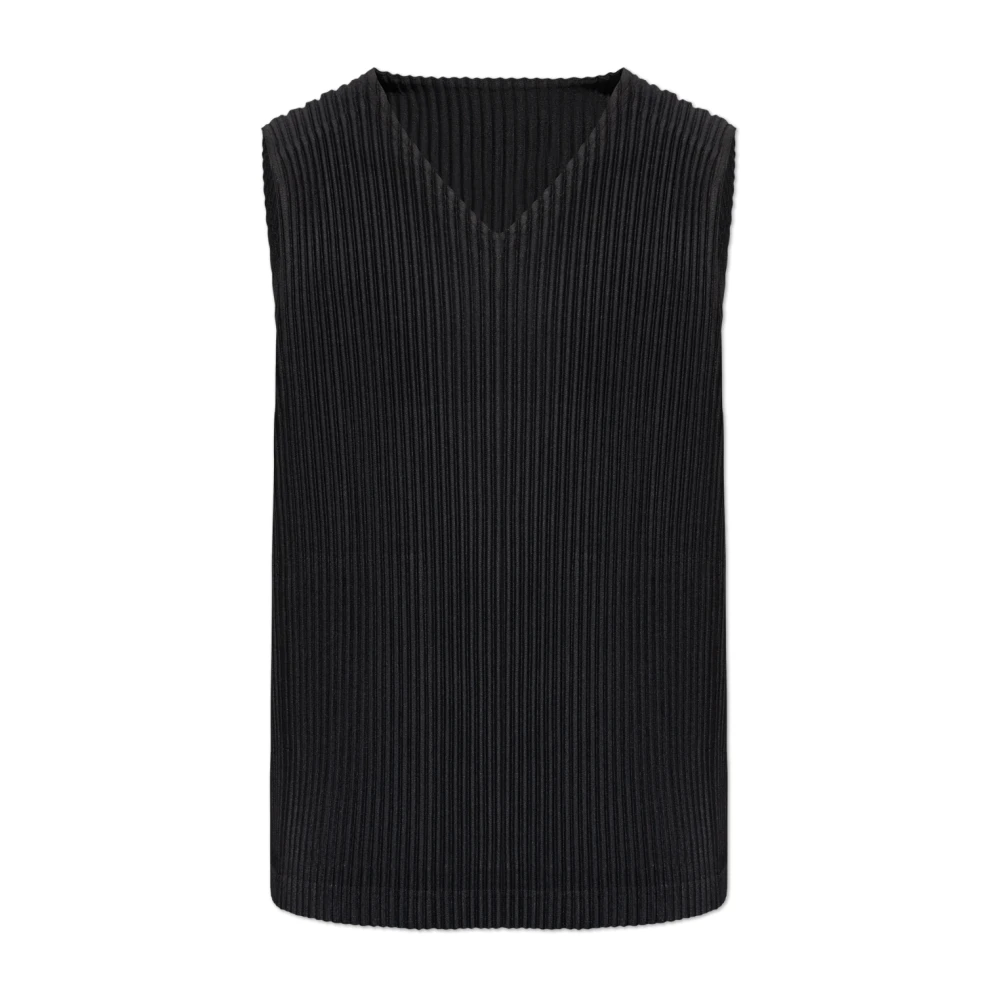 Issey Miyake Geplooide mouwloze t-shirt Black Heren