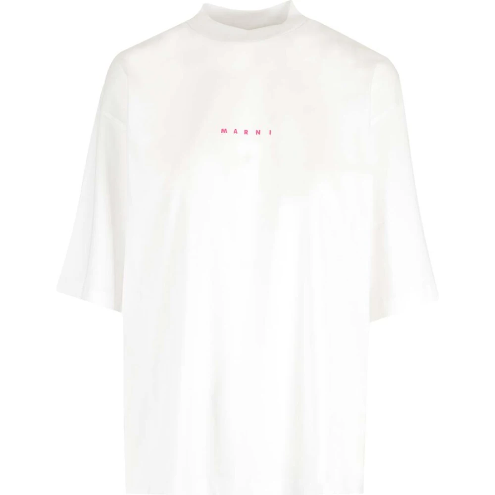 Marni Katoenen Logo Print Crew Neck T-Shirt White Heren