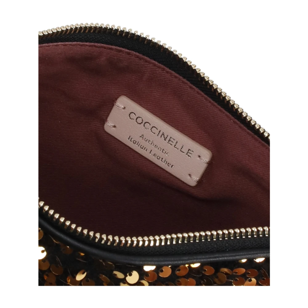 Coccinelle Zwarte leren pochette met pailletten Black Dames