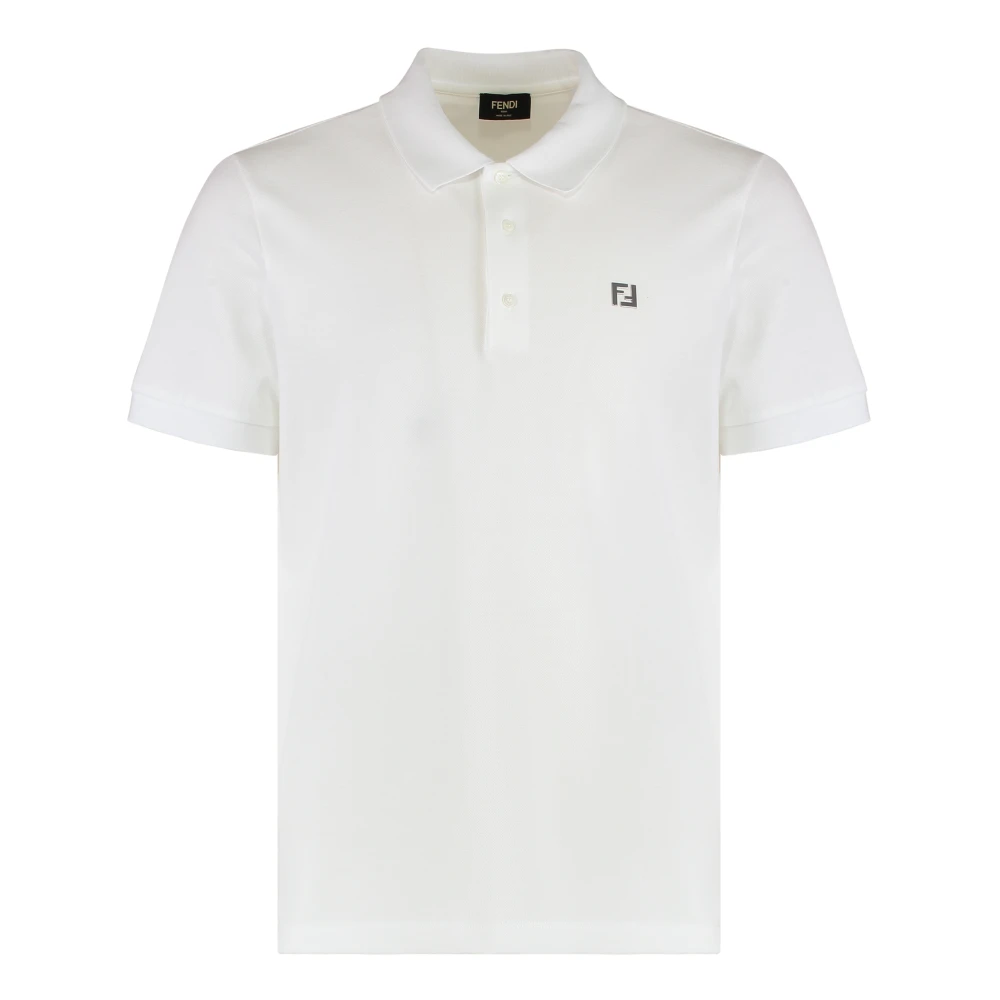 Fendi Men's White Cotton Polo Shirt With Ribbed Edges - Polo Shirts - Xl - Tops