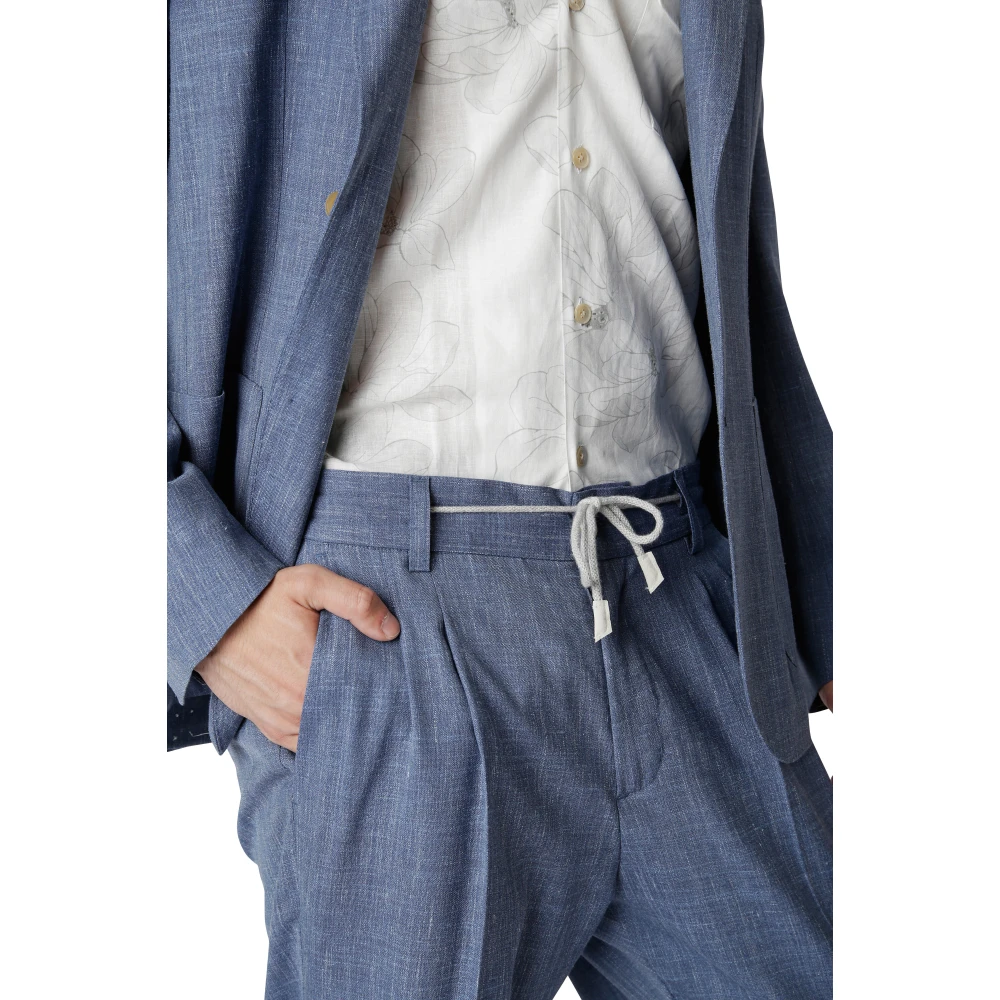 Eleventy Wol Zijde Linnen Single-Breasted Pak Blue Heren