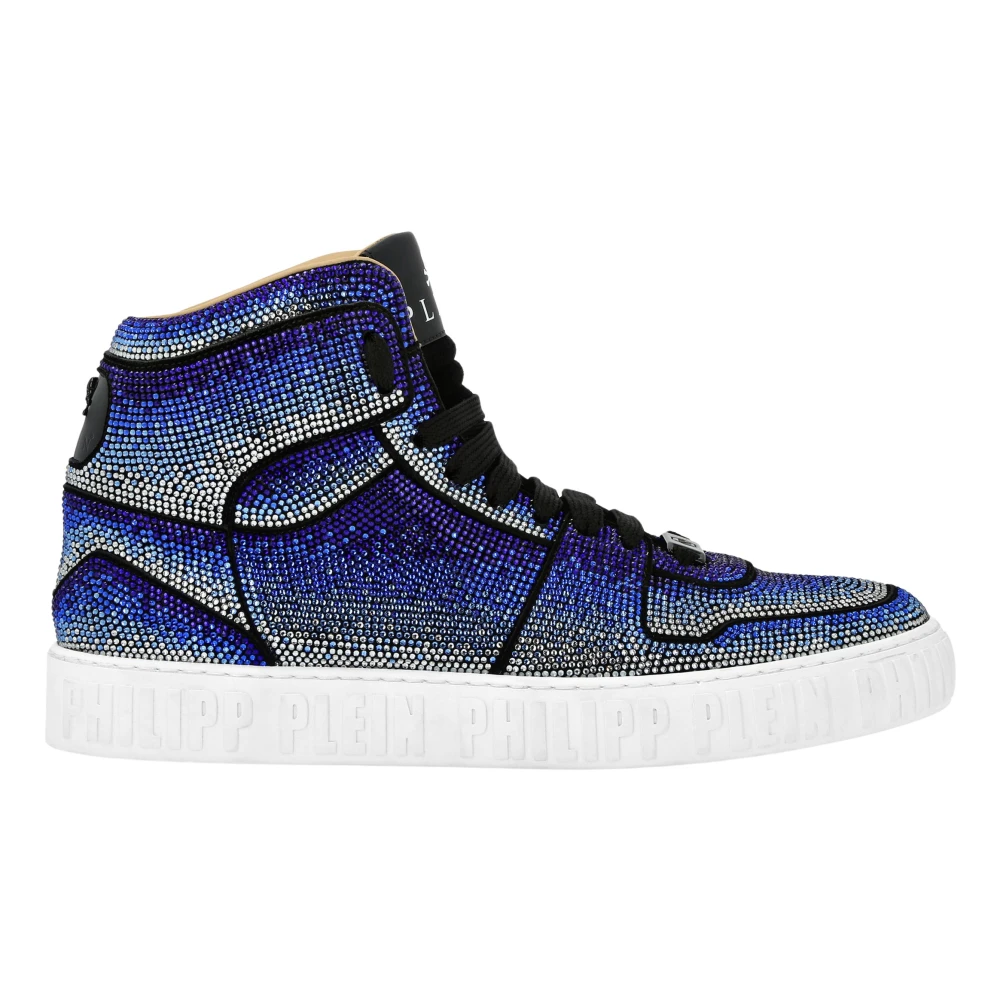 Philipp Plein Suede Hi-Top Sneakers Strass Studs Heren Schoenen Blauw