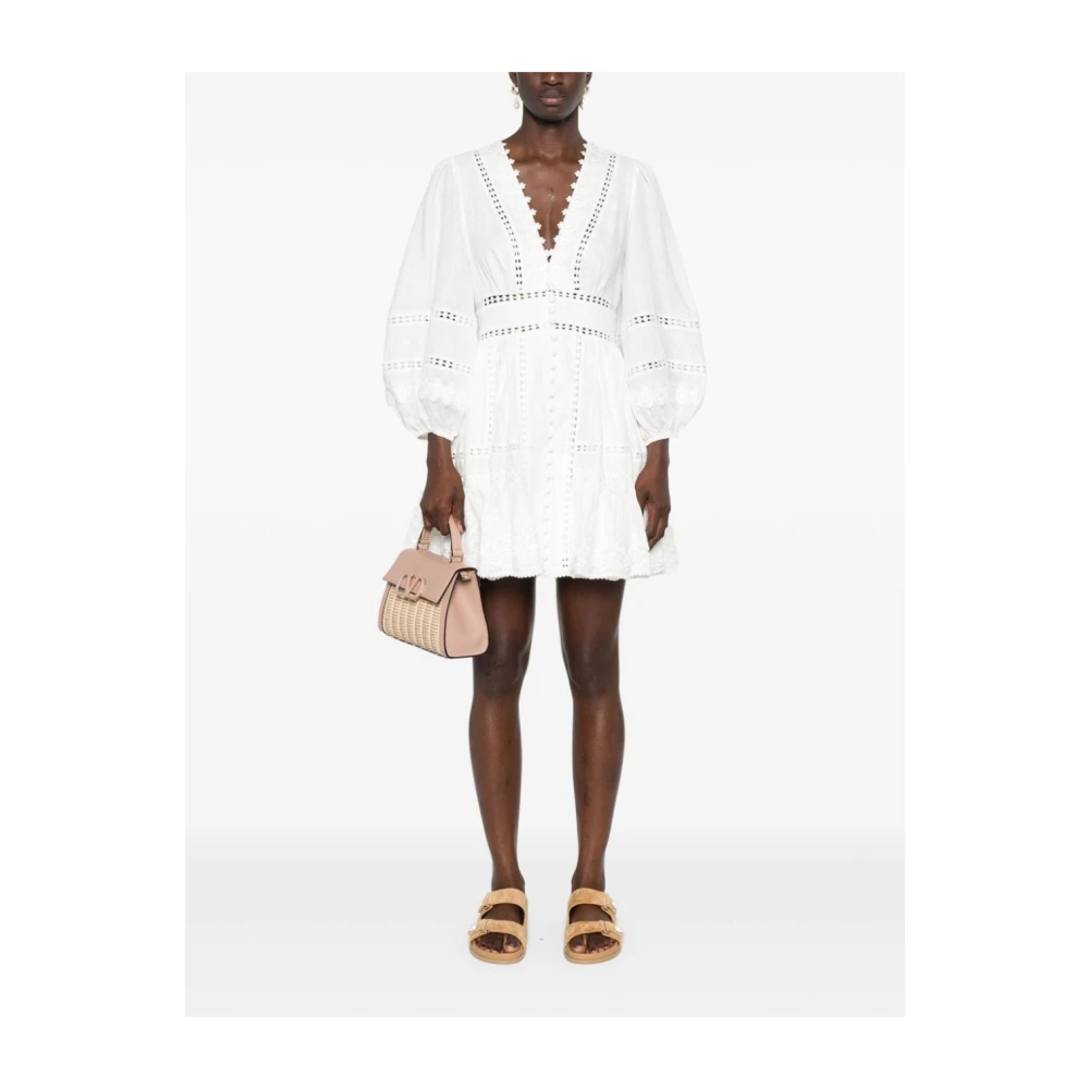 Zimmermann Witte Bloemen Geborduurde Mini Jurk White Dames