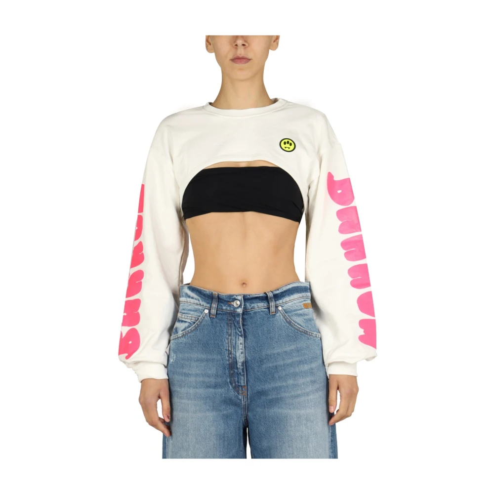 Barrow Cropped Sweatshirt met Zijlogo White Dames