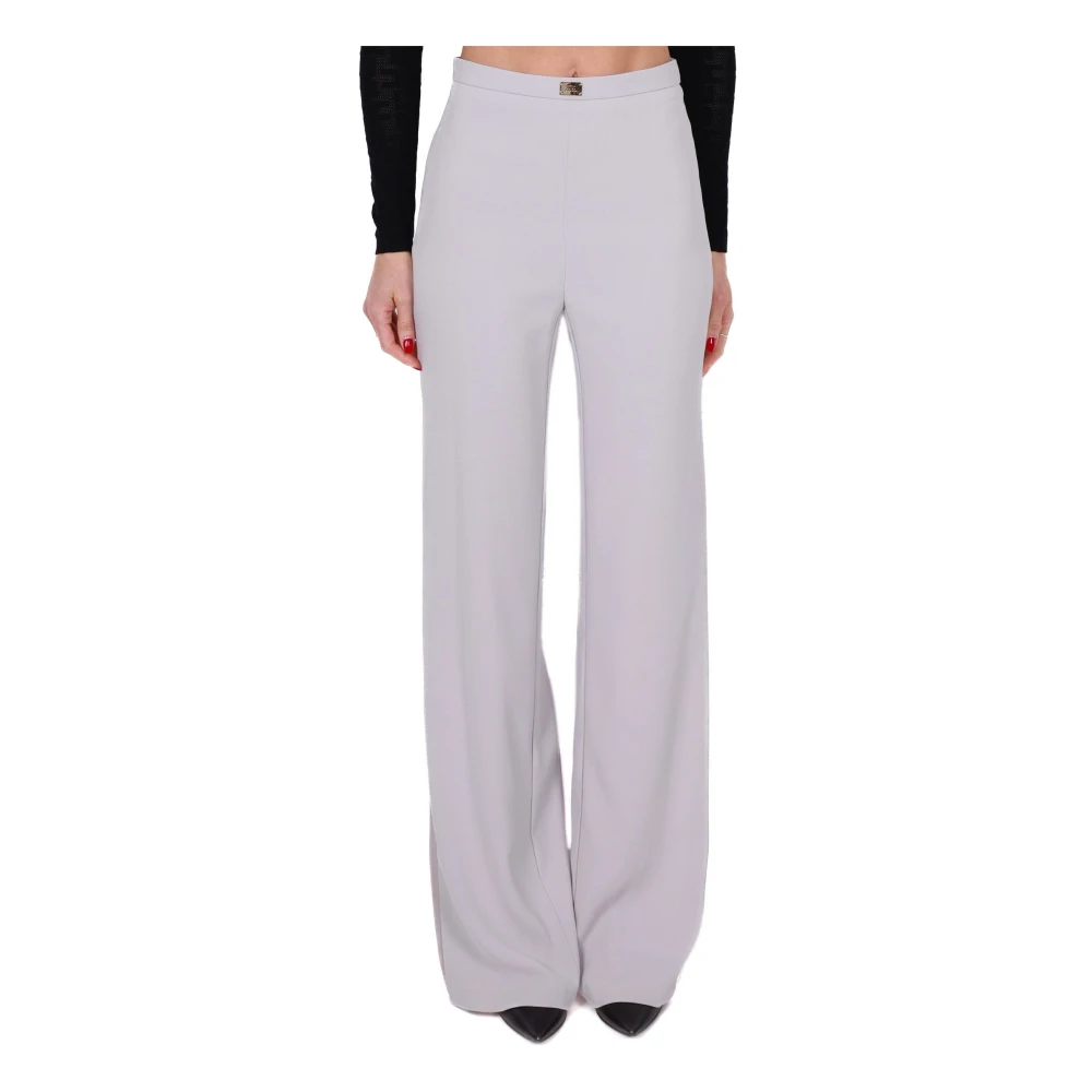 Elisabetta Franchi Elegant Crêpe Pak met Lange Jas en Wijde Broek Gray Dames