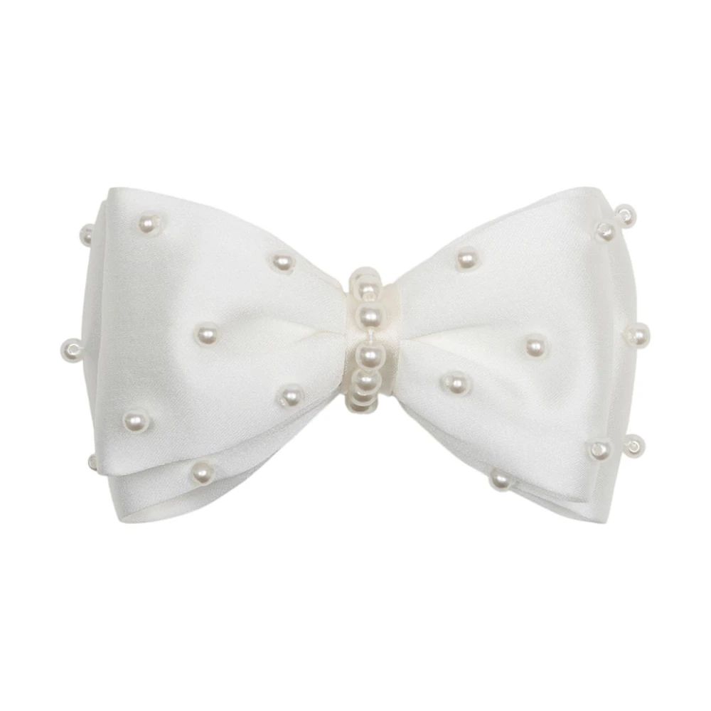 Self Portrait Women's Beige Accessories, One Size, Satin Pearl Bow Hair Clip