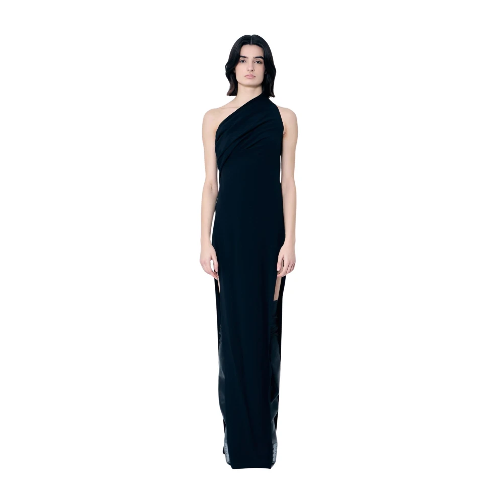 Rick Owens Black Gowns, Female, L, Silk Blend Draped Maxi Dress