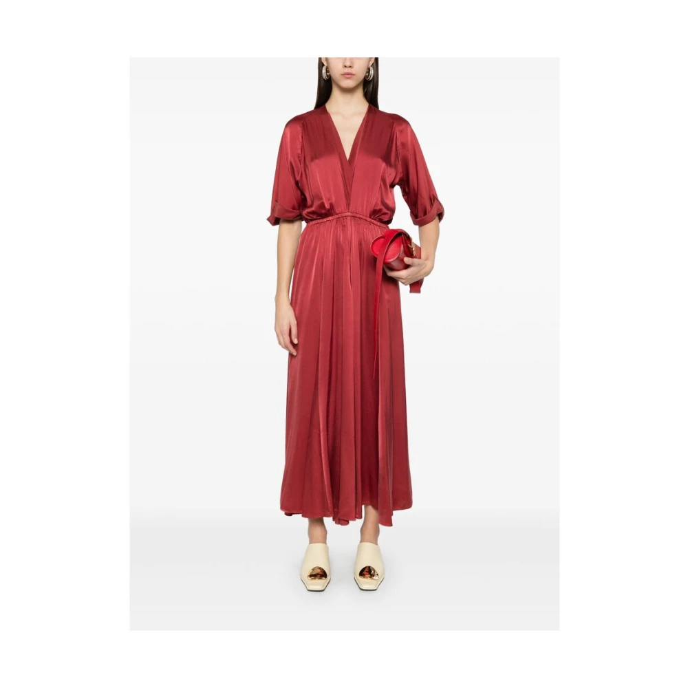 Forte Klei Rode V-Hals Jurk met Voorspleet Red Dames
