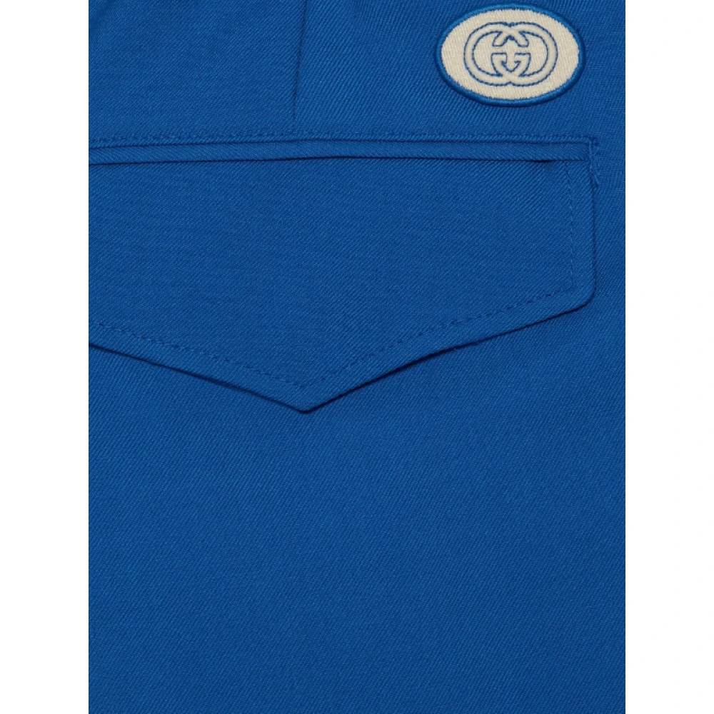 Gucci Logo-Patch Wide-Leg Broek Blue Heren