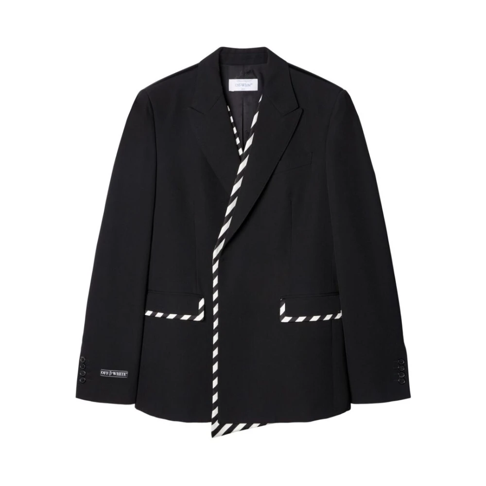 Off White Gestreepte wollen jas Black Heren