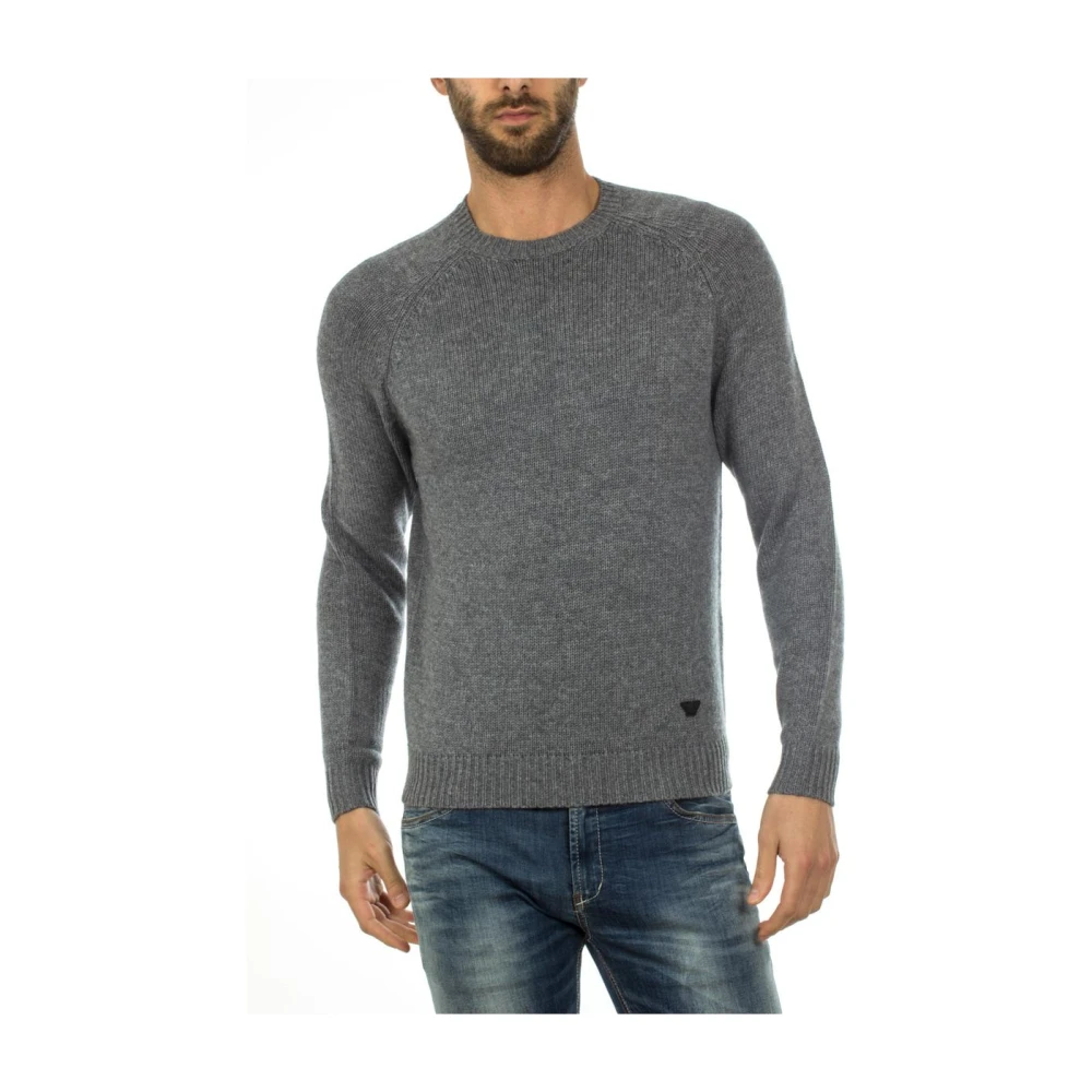 Armani Jeans Men's Gray Round-Neck Knitwear, Xl, Cozy Knit Jumper
