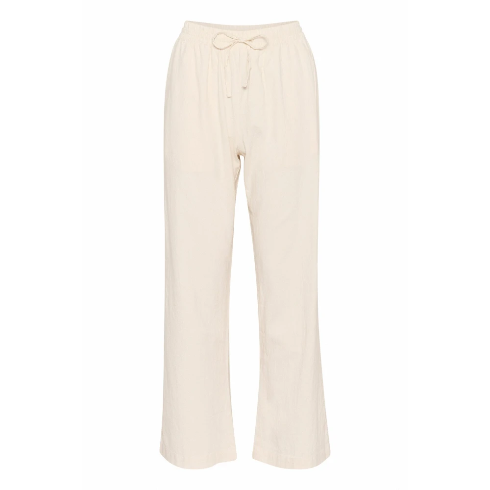 Saint Tropez White Wide Trousers, Female, 2XL, Ice Elastic Waist Trousers Casual Silhouette