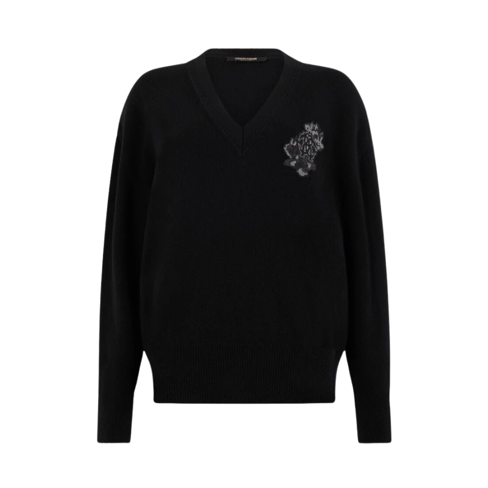 Roberto Cavalli Women's Black V-Neck Knitwear, Xs, V-Neck Jumper