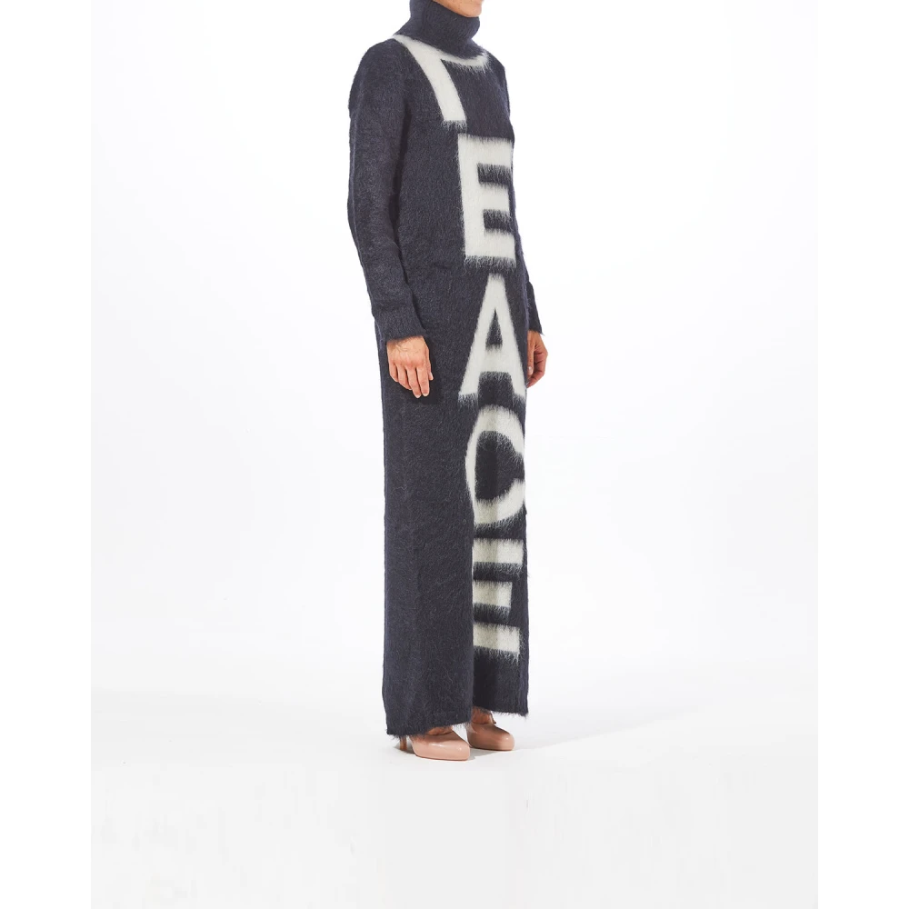Moschino Lange Gebreide Jurk met Peace Intarsia Black Dames