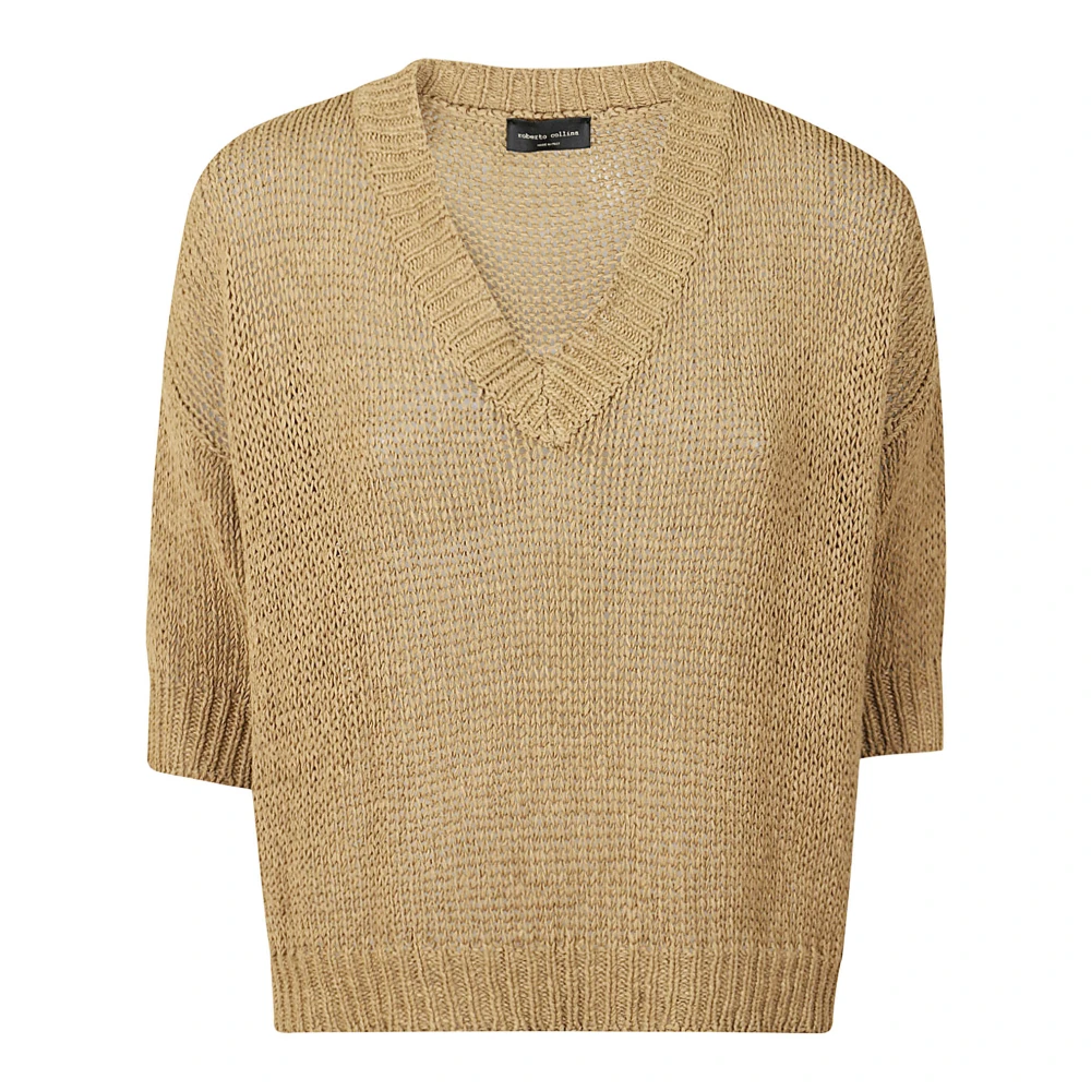 Roberto Collina Militair Groene Katoenen V-hals Trui Green Dames