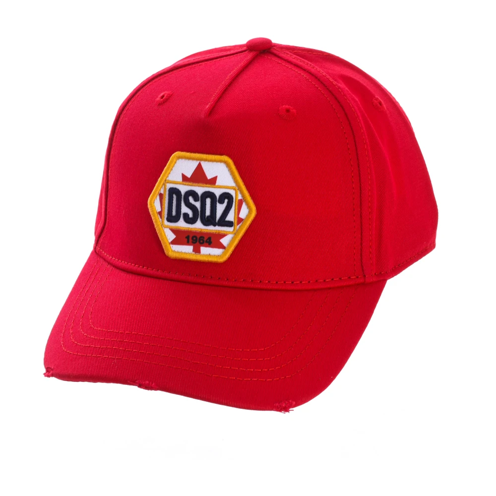 Dsquared2 Men's Red Hats & Caps, One Size, Embroide Cotton Cap With Ripped Visor