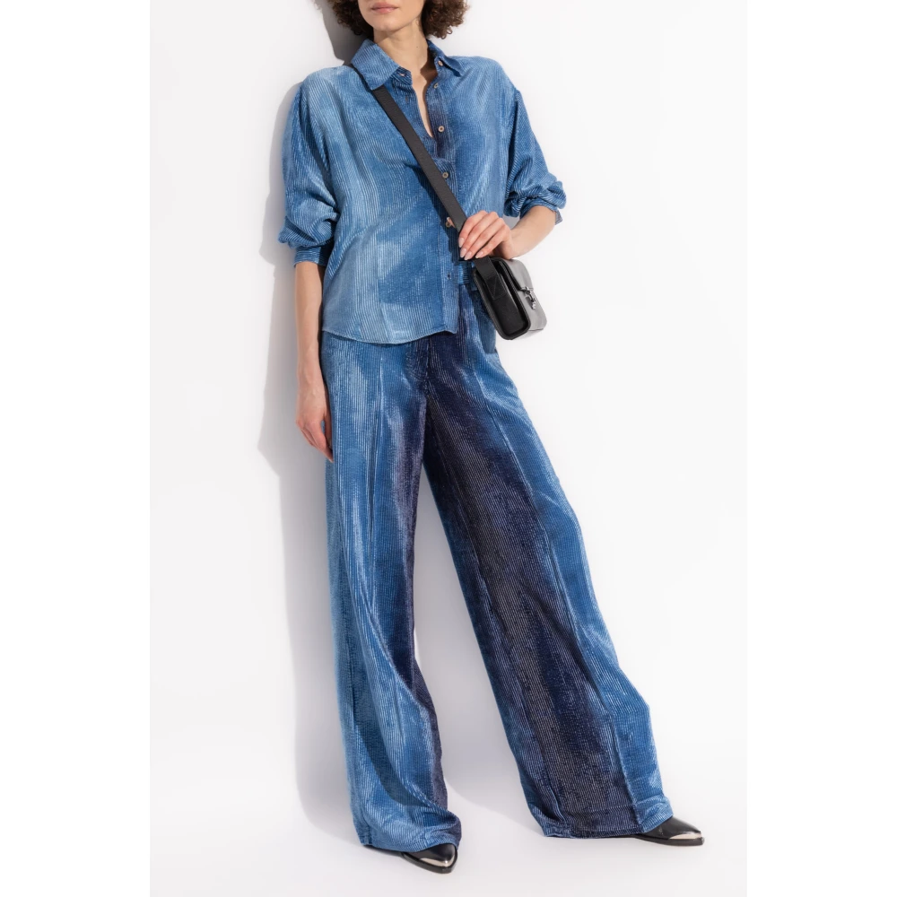 Forte Geribbeld shirt met fluwelen afwerking Blue Dames
