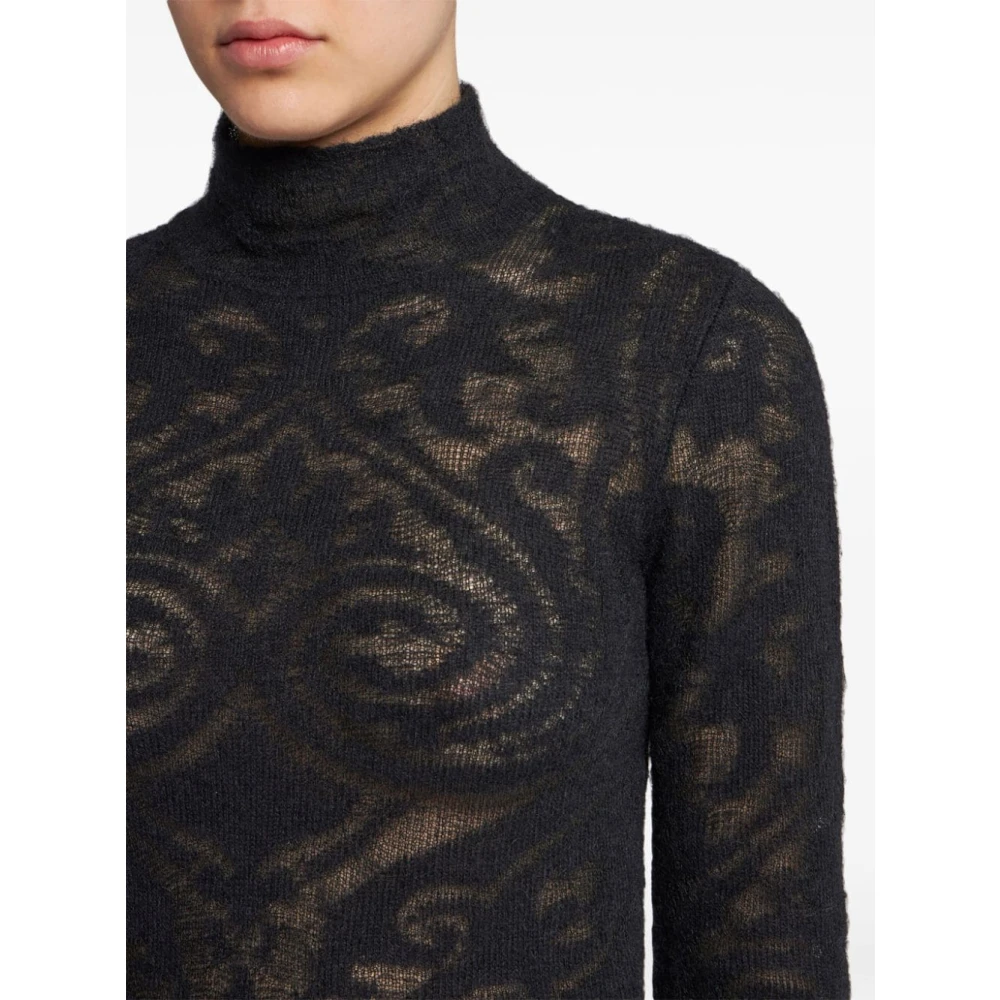 ETRO Zwarte Gebreide Jacquard Trui Black Dames