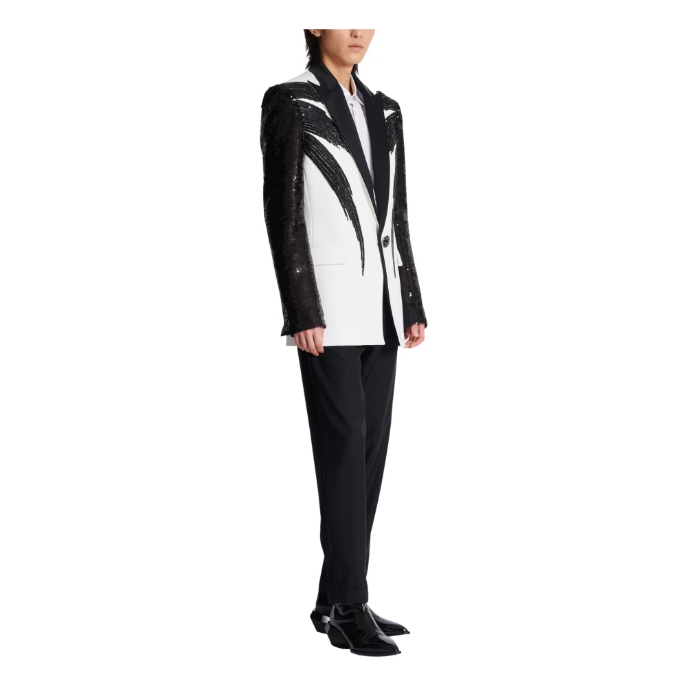 Balmain Twee-tone jas met paillettenborduursel Black Heren