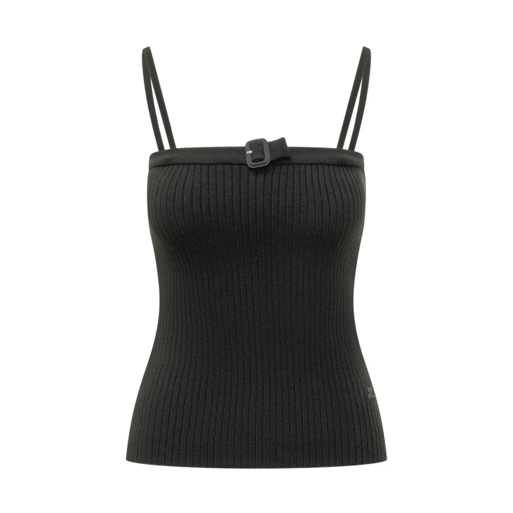 Courrèges Women's Black Buckle Rib Knit Top - Sleeveless Tops - M - Tops