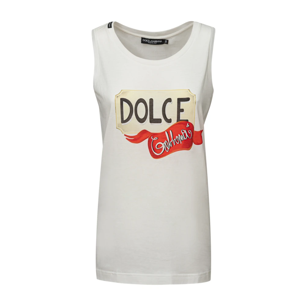 Dolce & Gabbana Katoenen Logo Print Tanktop White Dames