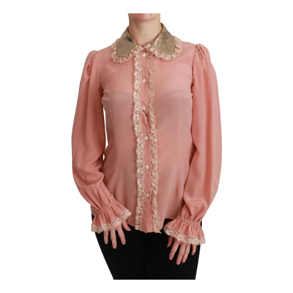 Dolce & Gabbana Sequin Lace Blouse Shirt - Female - Shirts - Pink - L - Blouses & Shirts