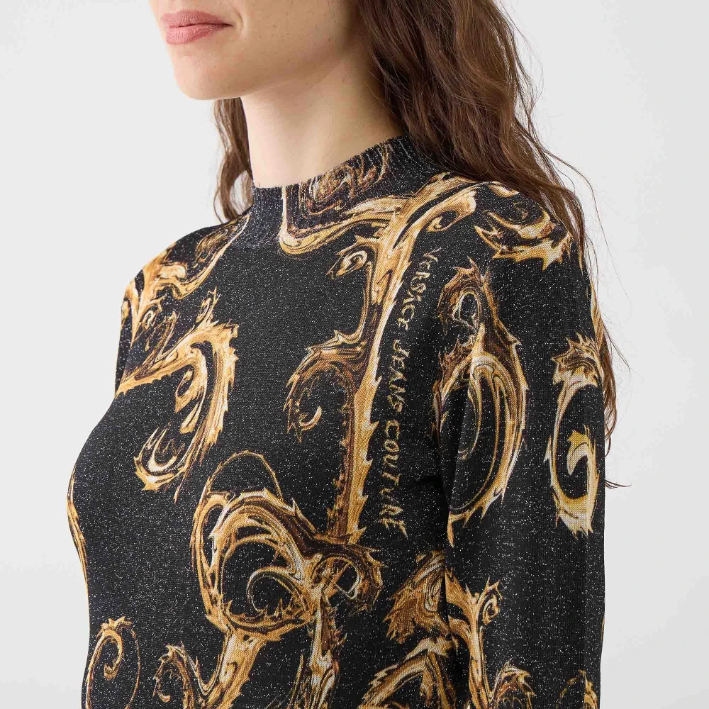 Versace Jeans Couture Lurex Print Chromo Ketting Black Dames