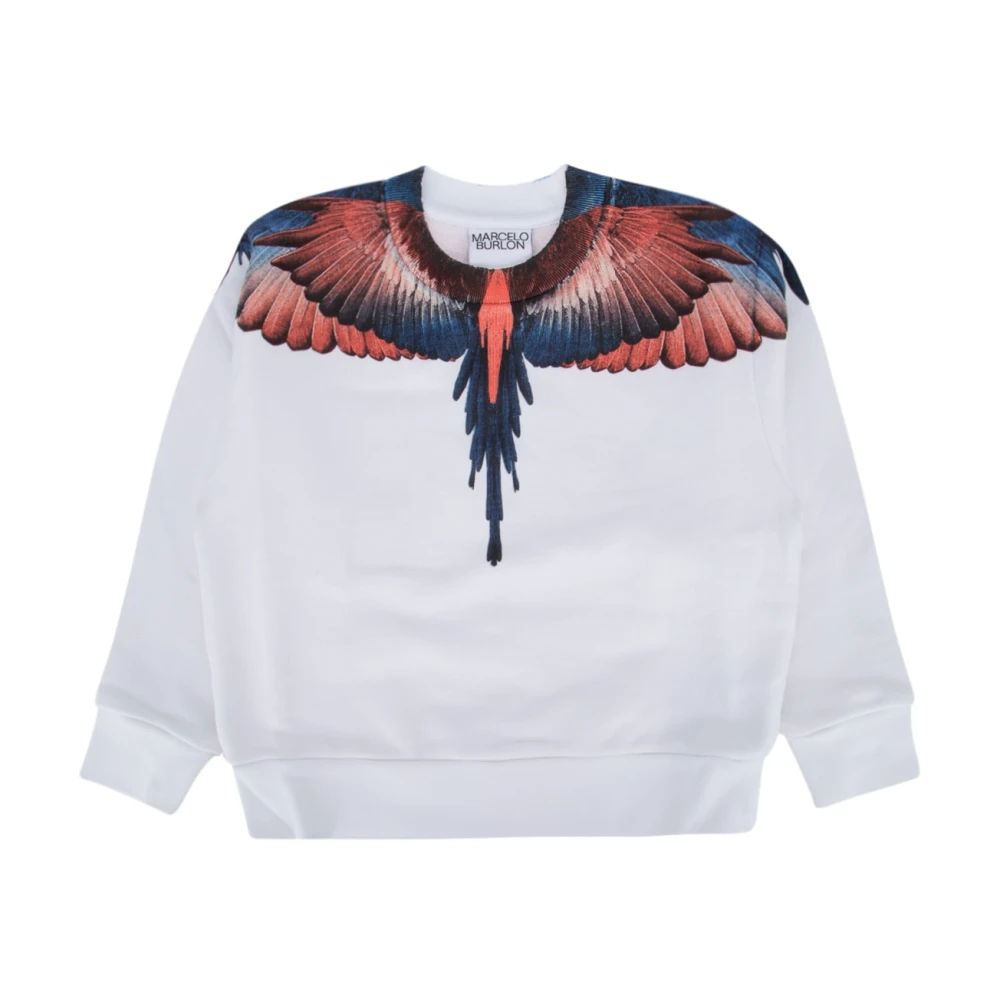 Marcelo Burlon White Kids Sweatshirts, Unisex, 8 Y, Wings-Print Sweatshirt