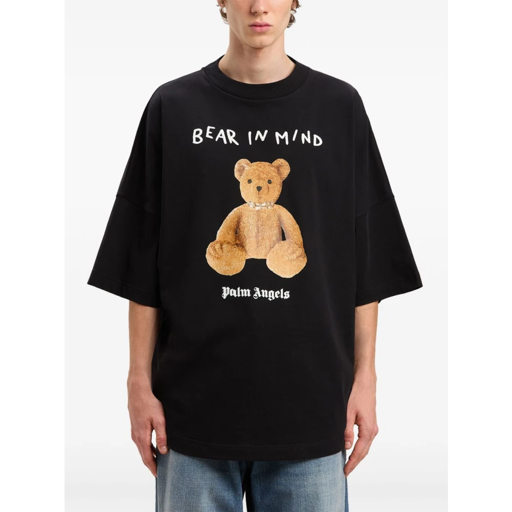 Palm Angels Zwarte Teddybeer Logo Print T-shirt Black Heren