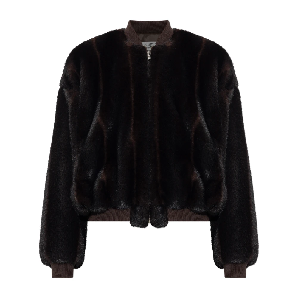 Mm6 Maison Margiela Vrouw Bruin Jassen Dames, 2XS, Nepbont, Bomberjack Met Nepbont