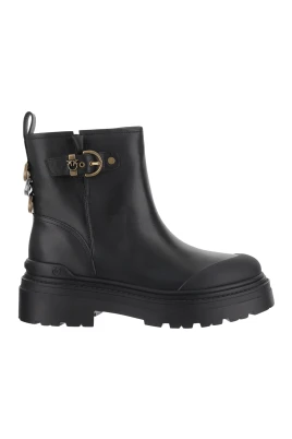 Svarta Läder Ankelboots med Metall Detalj