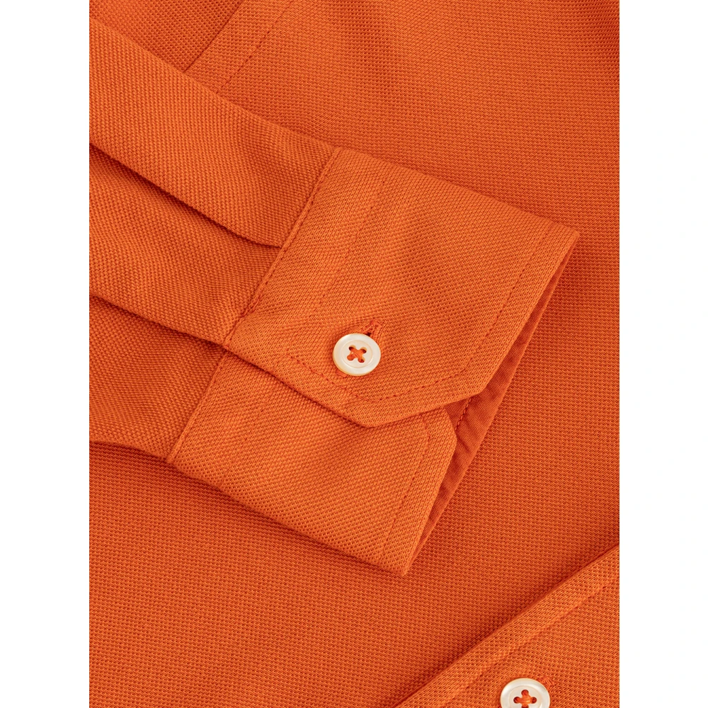 Gran Sasso Lange Mouw Piqué Polo Shirt Orange Heren