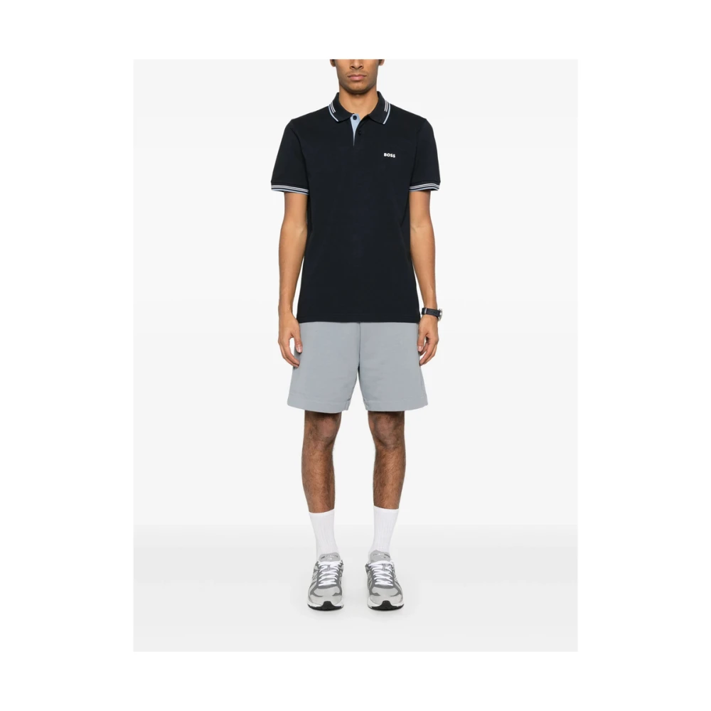 Hugo Boss Midnight Blue Ribbed Short Sleeve Sweater Blue Heren