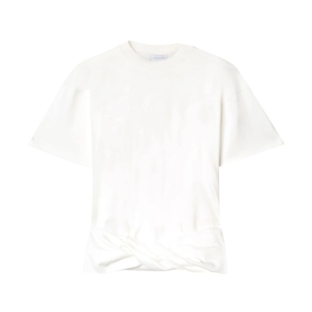 Off White Witte Twist T-shirt met Knoopdetail White Dames