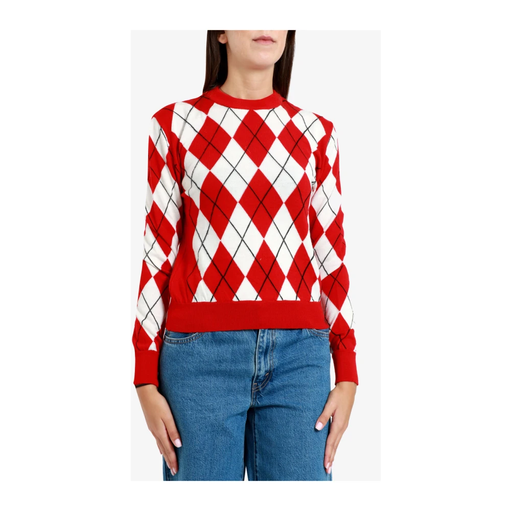Msgm Trui met ronde hals en diamantpatroon Red Dames