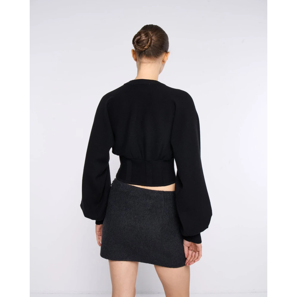Silvian Heach Puff Sleeve Round Neck Sweater Black Dames