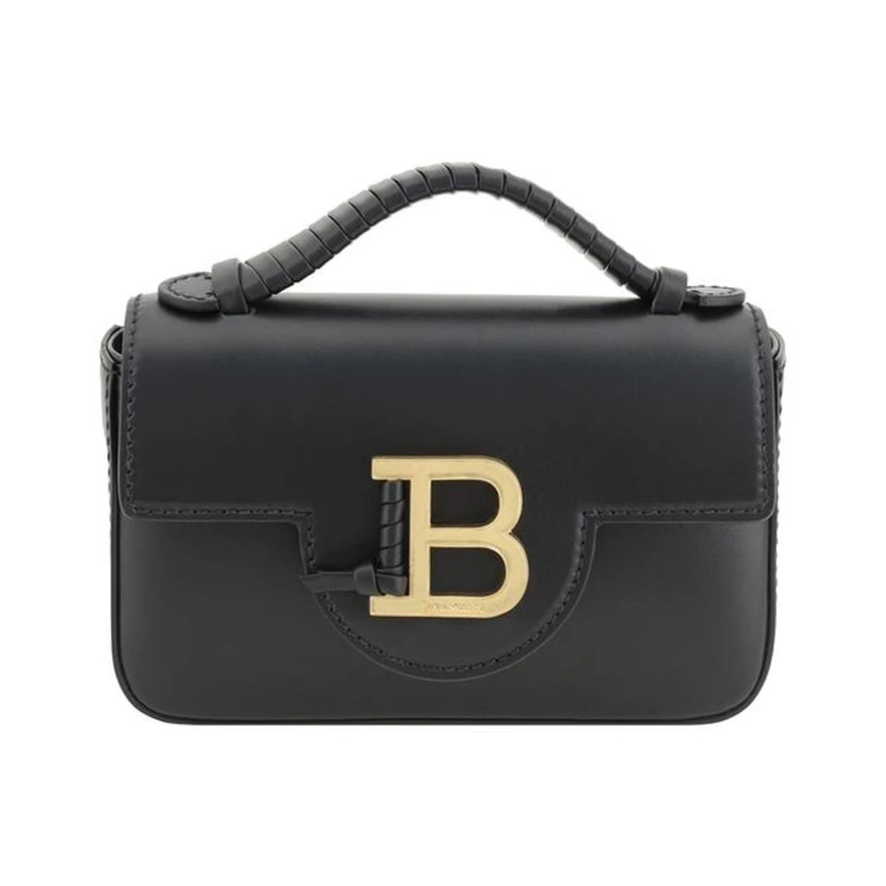 Balmain Mini Läderhandväska med Magnetisk Klaff Black, Dam