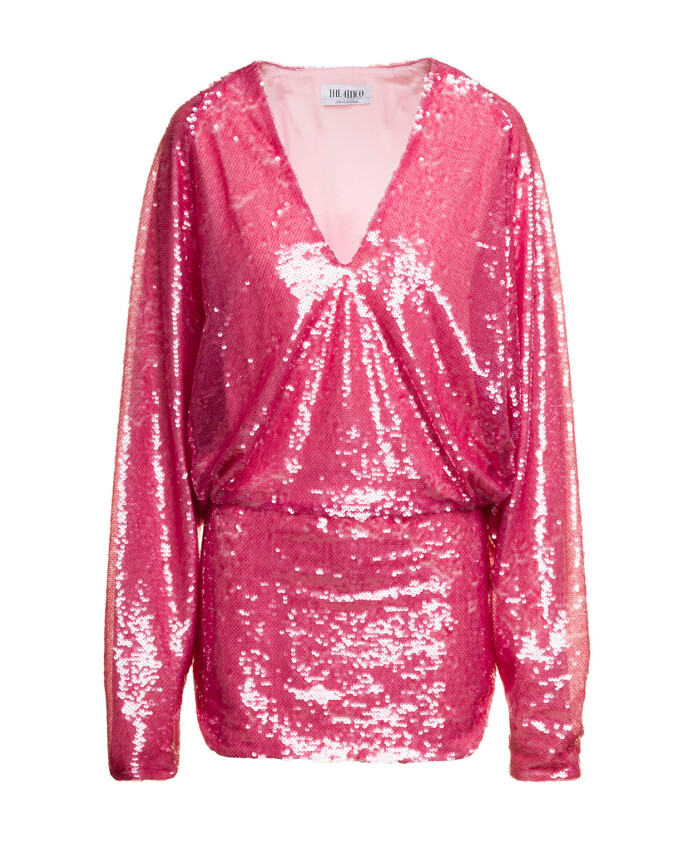 fuchsia-sequin-mini-dress-v-neck