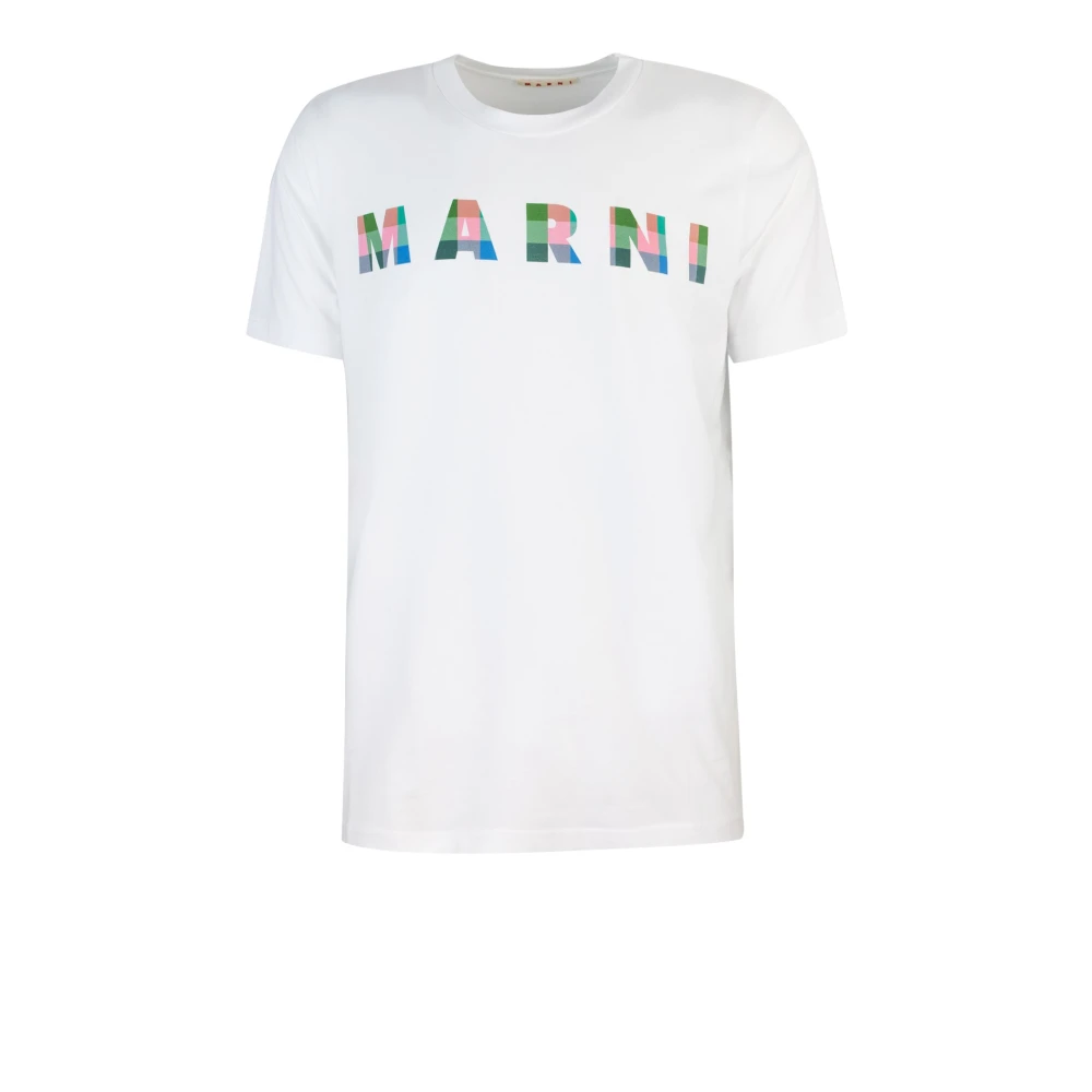 Marni Wit Geruit Logo T-shirt White Heren