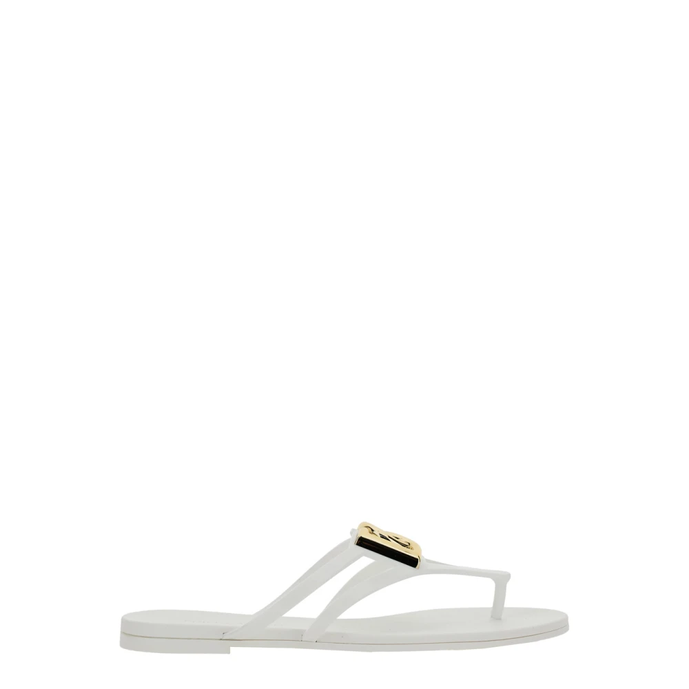 Dolce & Gabbana Femme Blanc Chaussures, Taille: 36 Eu Sandales De Plage En Caoutchouc Avec Logo